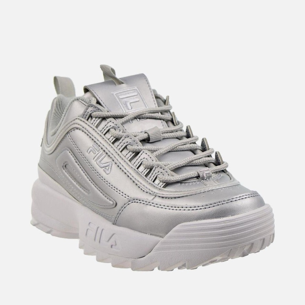 FILA Womens Disruptor II Premium Metallic Silver SNEAKERS 9.5 - Picture 1 of 7